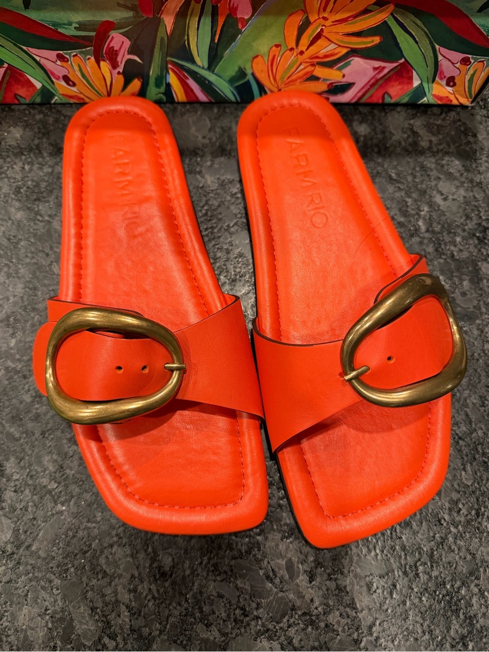 Farm Rio Citrus Orange Organic Buckle Flat Sandle - never worn!
